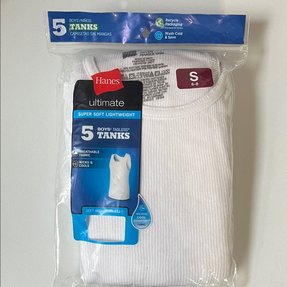 Hanes Boys' Super Soft White Tank Tops